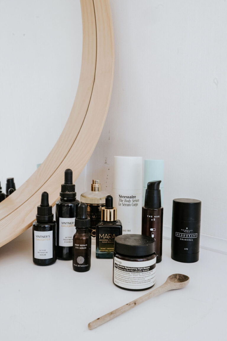 beauty products on counter