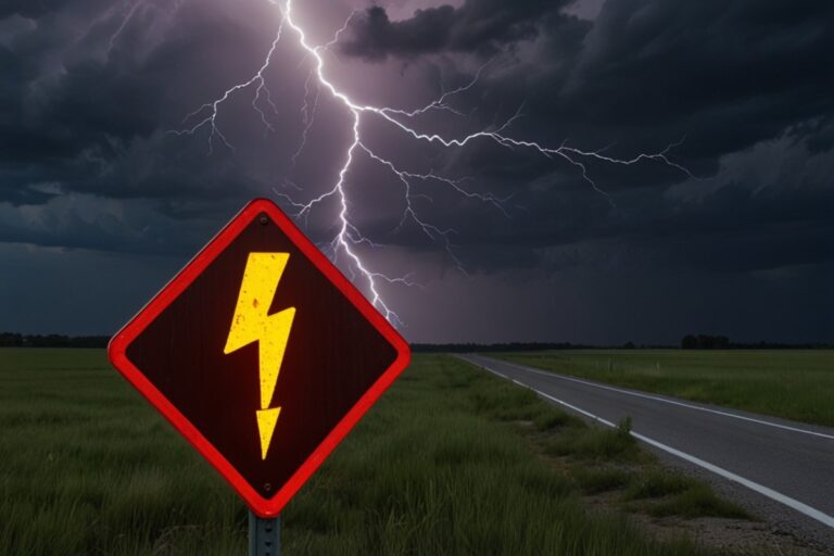 default a lightning bolt striking a road sign 0